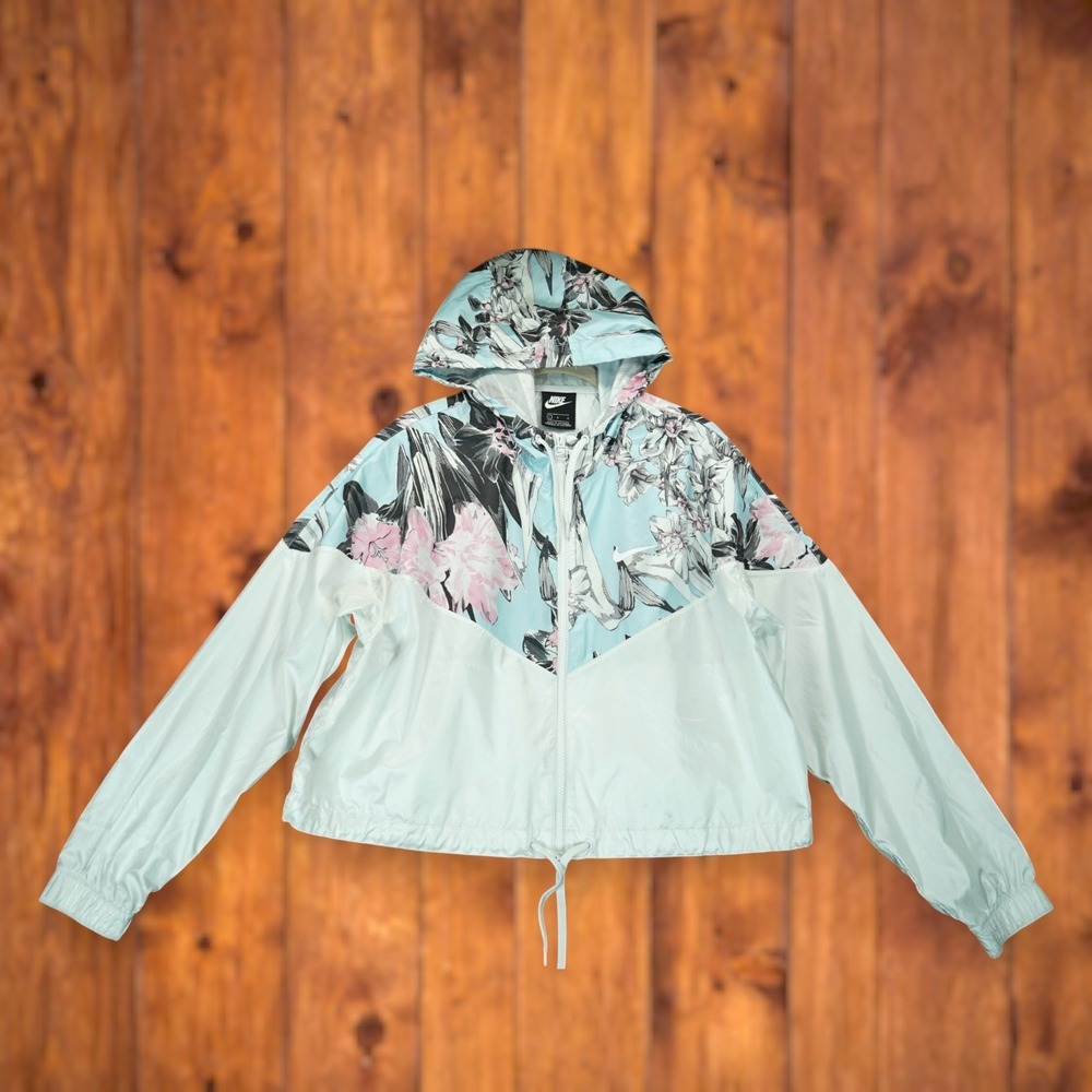 Nike Womens Windrunner Cropped Windbreaker Jacket Size L Floral Sporty Full Zip